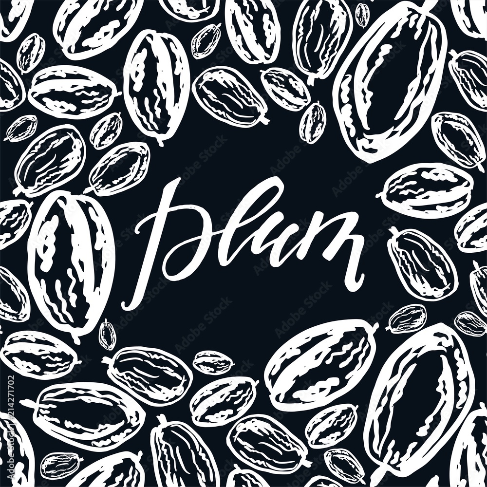 Dried plums pattern on black background Dried plums pattern on black background