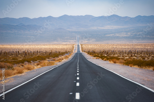 Straight route line on the desert