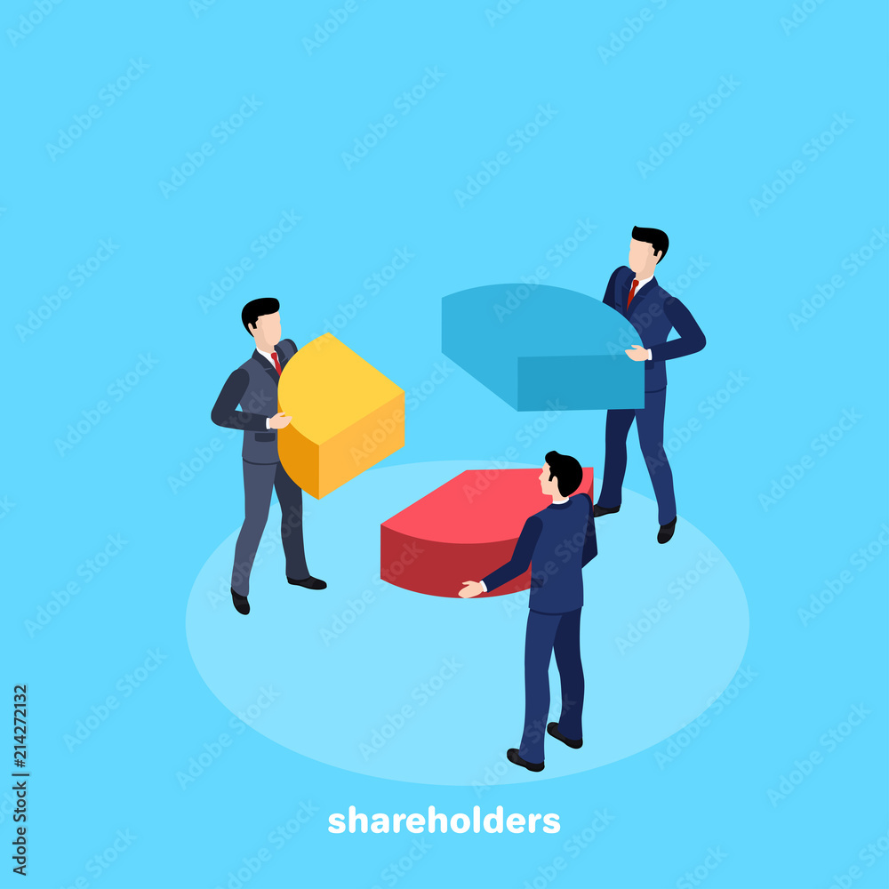 Fototapeta premium men in business suits hold a circular chart, an isometric image