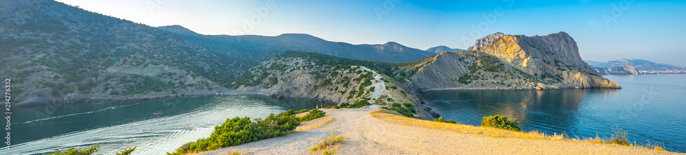 Naklejka premium Panorama of the Black Sea coast of Crimea. View from Cape Kapchik. Russia