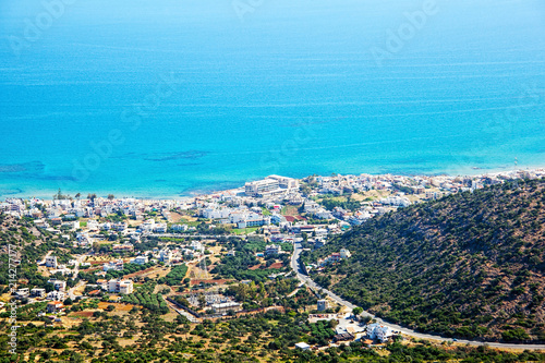 Greece, Crete. Panoramic view from the mountains on the coast of the Mediterranean Sea.