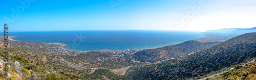 Greece, Crete. Panoramic view from the mountains on the coast of the Mediterranean Sea.