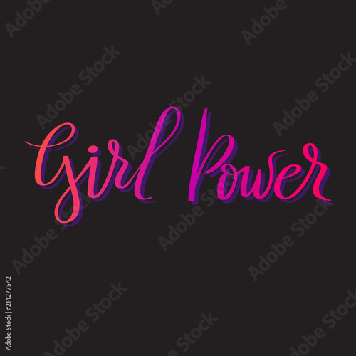 Girl power slogan hand drawn pink gradient lettering on black background. Vector illustration for t shirt, poster etc