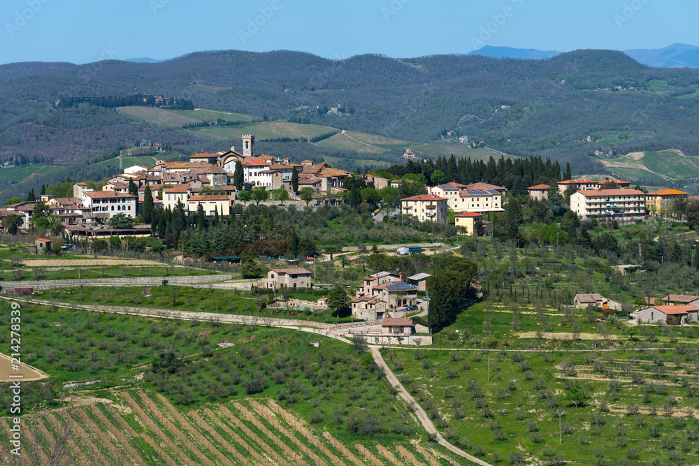 Panoramic beautiful view of Radda in Chianti province of Siena, Tuscany, Italy.