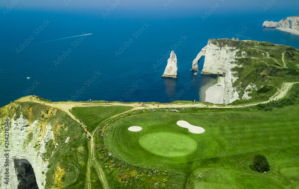 Drone view of a cliff side golf course next to the ocean in Etretat  Normandie France Stock Photo | Adobe Stock
