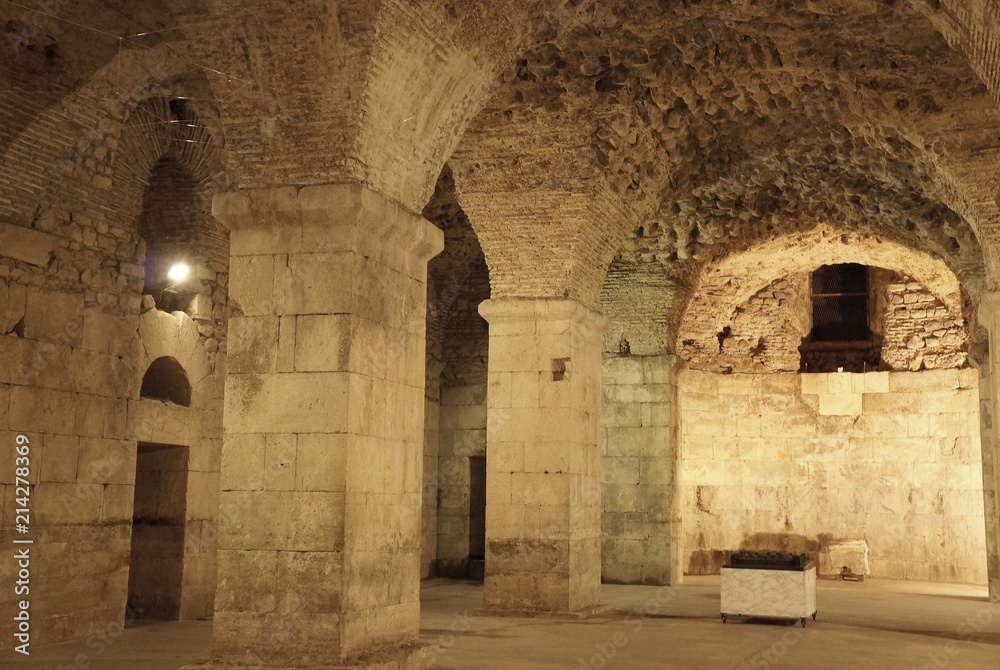 Underground walls of Diocletian palace in Split, Croatia