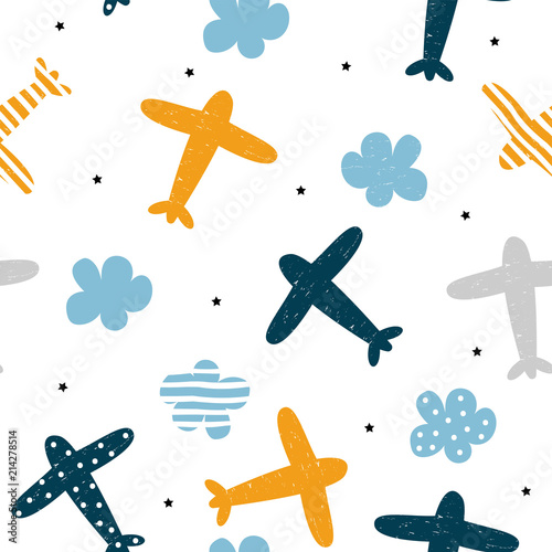 Tapety Podróże  plane-and-cloud-seamless-pattern-cute-kids-print-vector-hand-drawn-illustration