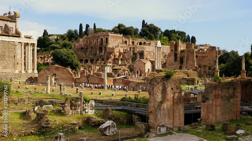 Blick über das Forum Romanum zum Hügel Palatin mit den Grundmauern des Kaiserpalastes photo
