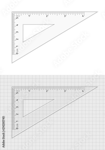 School supplies. Measuring tool. Triangle ruler 5 cm and 4 inch.