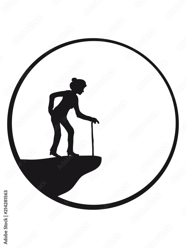 Fototapeta premium rund kreis mond sonne klippe nacht abend weiblich stock gehen rücken großmutter alt rente enkel frau geburtstag silhouette schwarz umriss schatten