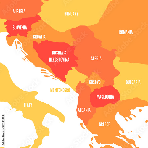 Political map of Balkans - States of Balkan Peninsula. Four shades of orange vector illustration.