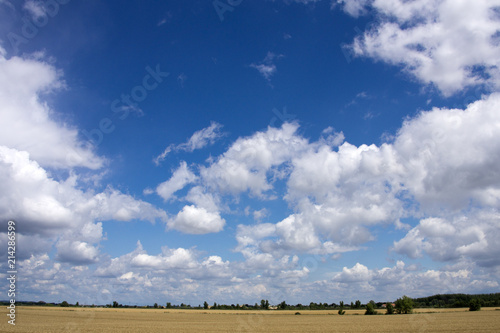 Beautiful blue sky with clouds in the Great Hungarian Plain