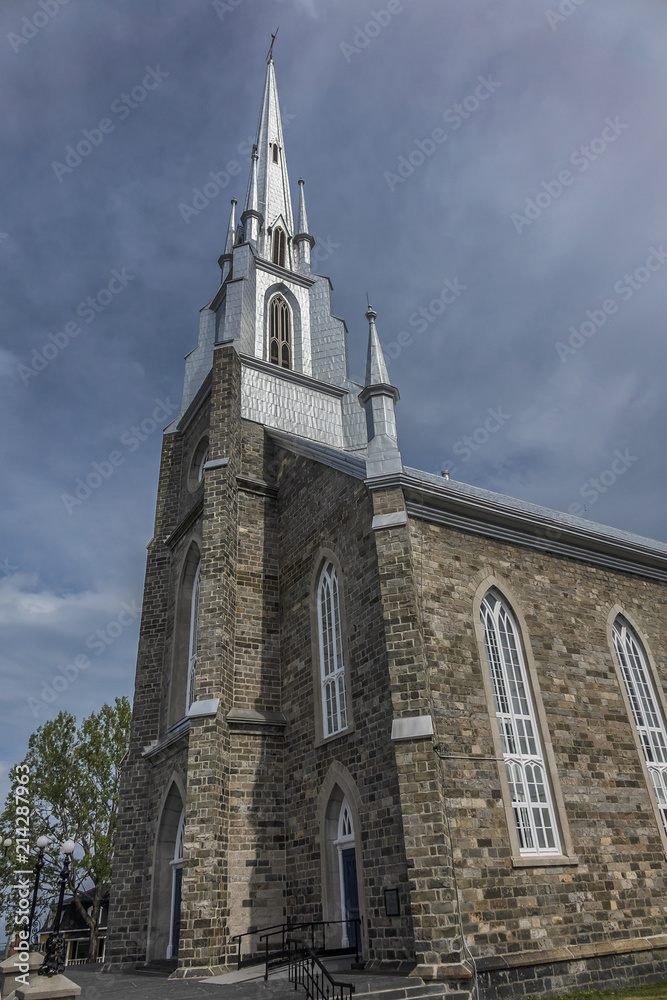 View of Church of St. Patrick (Eglise de Saint-Patrice, 1833) in Village Riviere-du-Loup (200 kilometers east of Quebec City). Quebec province, Canada.