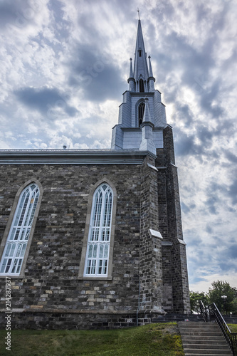 View of Church of St. Patrick (Eglise de Saint-Patrice, 1833) in Village Riviere-du-Loup (200 kilometers east of Quebec City). Quebec province, Canada.