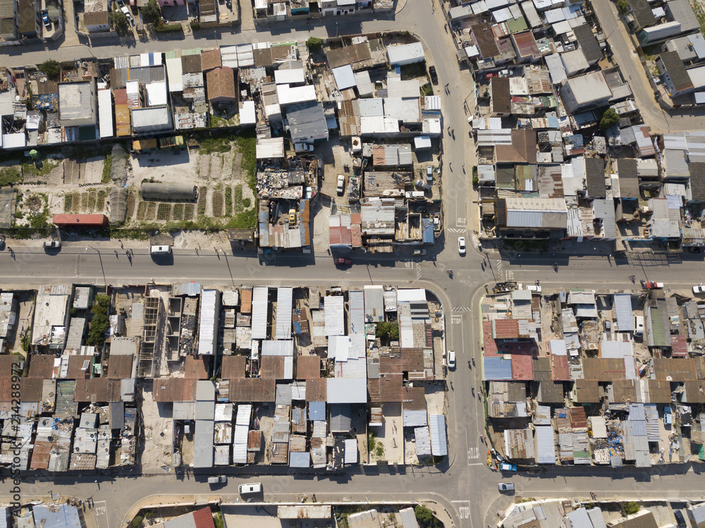 Fototapeta premium Aerial view of township, South Africa