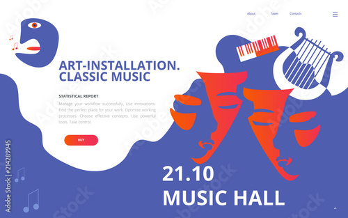 Vector illustration for classical music concert hall or musician theater. Great as concert ticket, poster, flyer template or music theater or philharmonic hall web page mock-up.