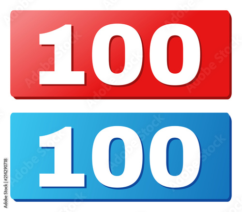 100 text on rounded rectangle buttons. Designed with white title with shadow and blue and red button colors.