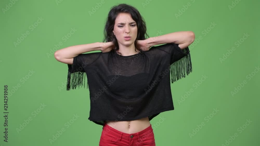 Young beautiful woman having neck pain Young beautiful woman having neck pain