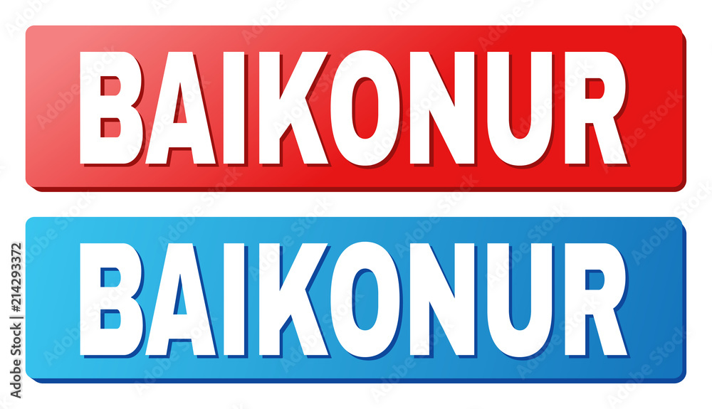 BAIKONUR text on rounded rectangle buttons. Designed with white title with shadow and blue and red button colors. BAIKONUR text on rounded rectangle buttons. Designed with white title with shadow and blue and red button colors.
