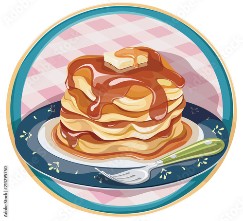 Hot pancake with syrup and butter 