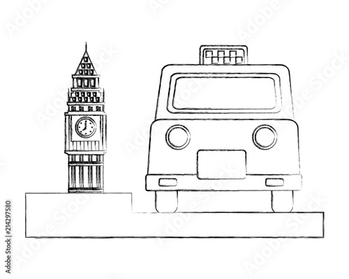 big ben tower british with classic taxi