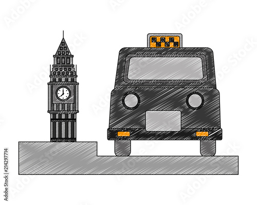 big ben tower british with classic taxi
