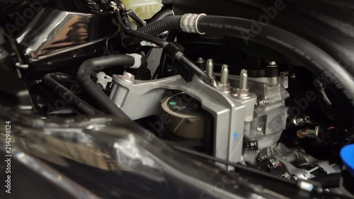 Wallpaper Mural Closeup detailed view of new car engine compartment, Dolly shot
 Torontodigital.ca