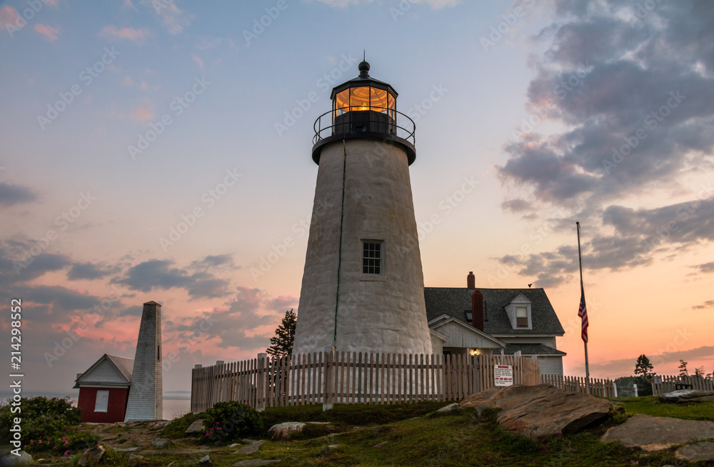 Pemaquid Point Lighthouse at sunset during a calm summer evening in Bristol, Maine Pemaquid Point Lighthouse at sunset during a calm summer evening in Bristol, Maine