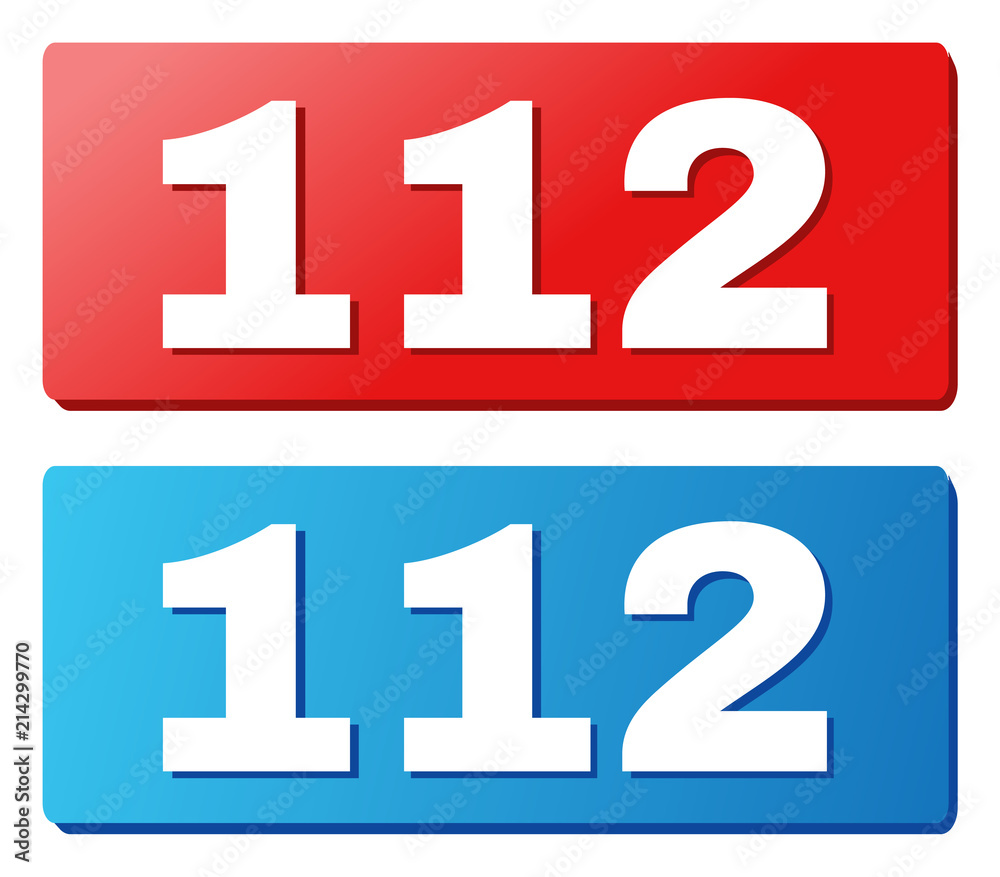 112 text on rounded rectangle buttons. Designed with white title with shadow and blue and red button colors. 112 text on rounded rectangle buttons. Designed with white title with shadow and blue and red button colors.