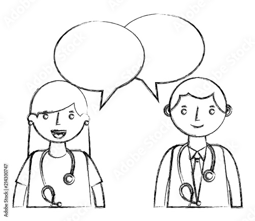 doctor man and woman portrait speech bubble