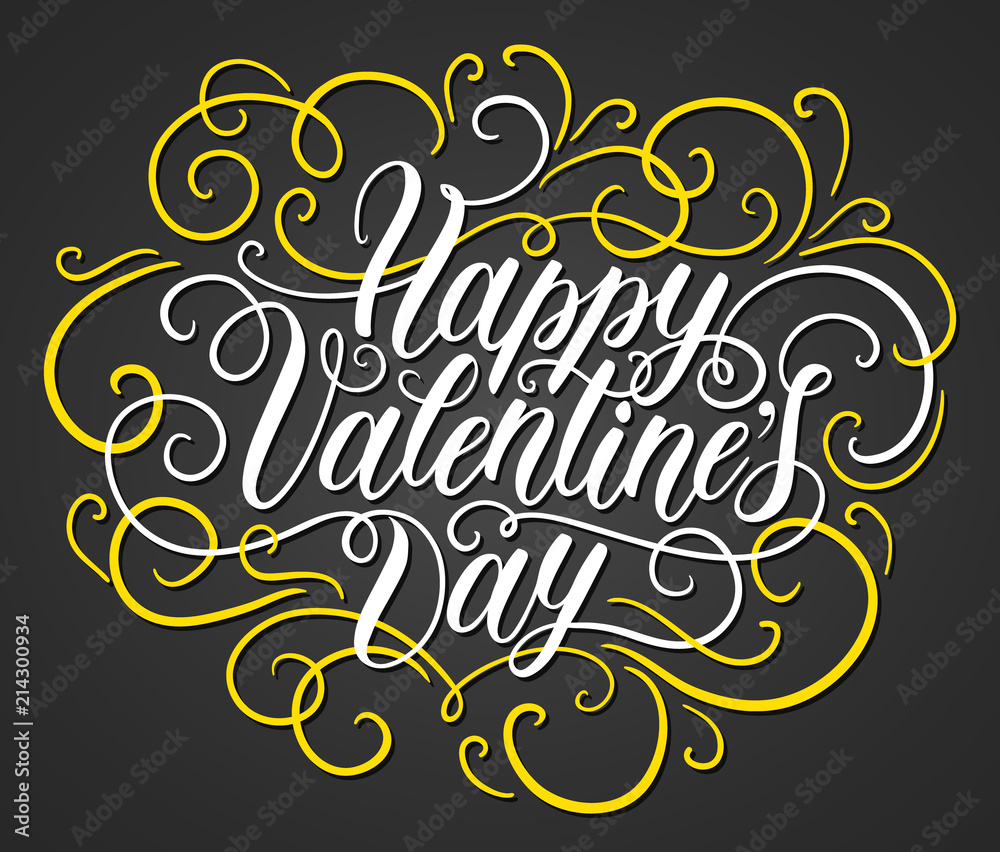 Happy Valentine s day hand lettering. Can be used for website background, poster, printing, banner, greeting card. Vector illustration
