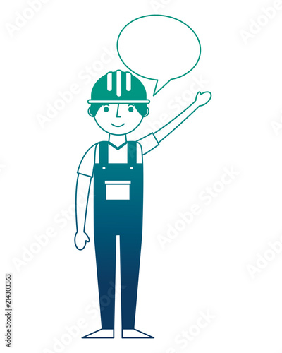 worker contruction in overalls speech bubble vector illustration gradient design