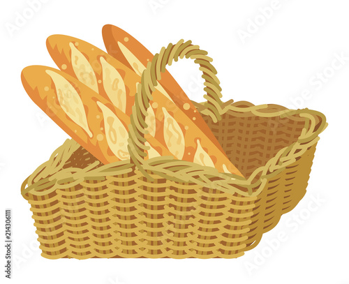 Bunch of baguette in the wicker basket