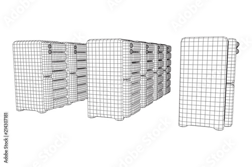 Hardware equipment telecommunication server. Data center storage room object. Computer database tower. Internet industry cluster. Wireframe low poly mesh vector illustration