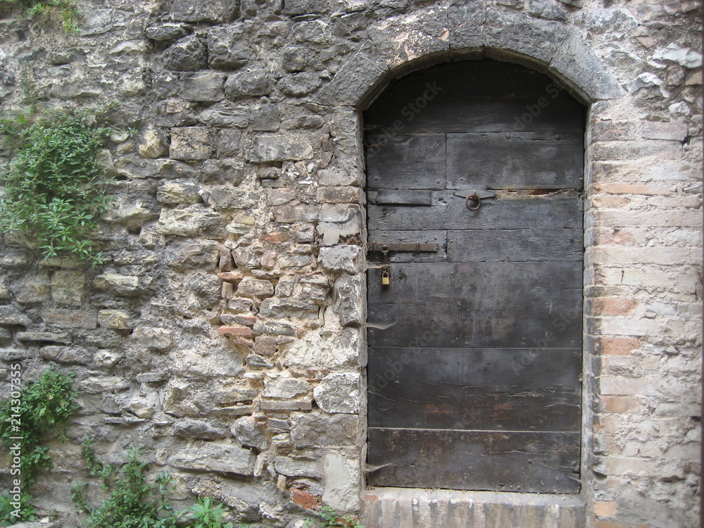 Stone Wall Wood Door