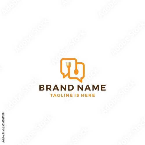 spoon fork food chat talk bubble logo template vector icon illustration