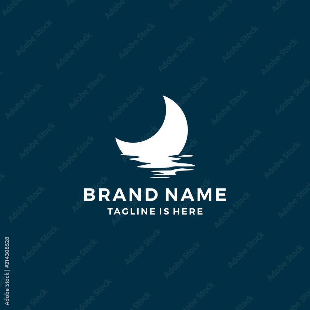 half moon set rise sea ocean surface water logo template icon vector