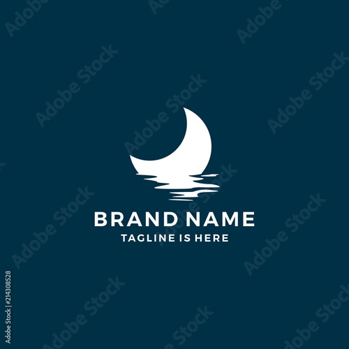 half moon set rise sea ocean surface water logo template icon vector