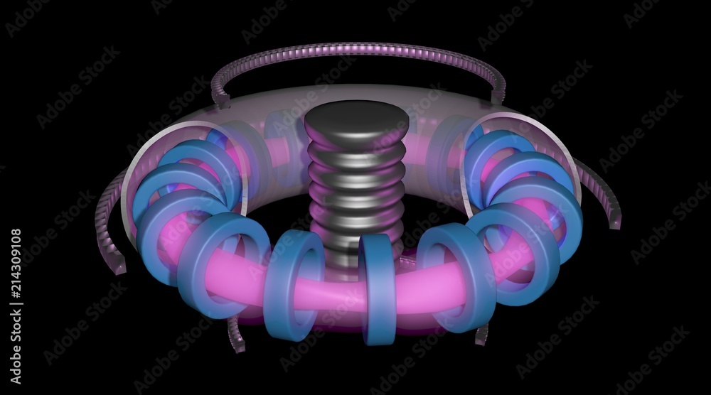 Fusion Reactor tokamak style. 3d render art concept. Solid Outer shell ...
