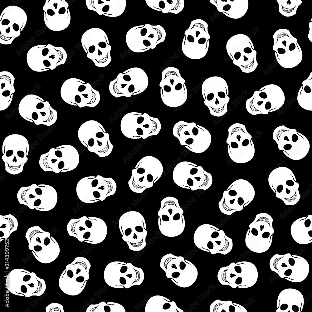Seamless pattern white skulls on a black background Seamless pattern white skulls on a black background