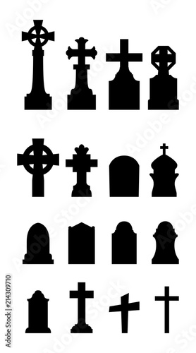 Graveyard icons set on white background
