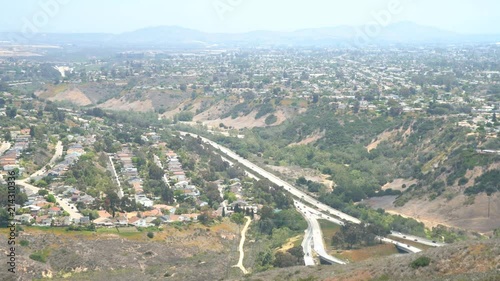 Aerial view of the beautiful landscape and cityscape around La Jolla area from Mt. Soledad National Veterans Memorial, San Diego, California