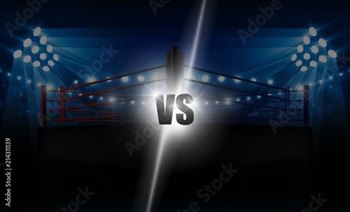 Boxing ring arena and floodlights vector design. Vector illumination