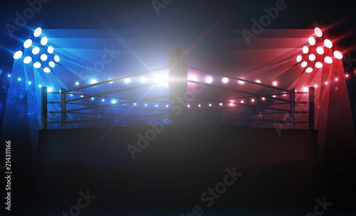 Boxing ring arena and floodlights vector design. Vector illumination