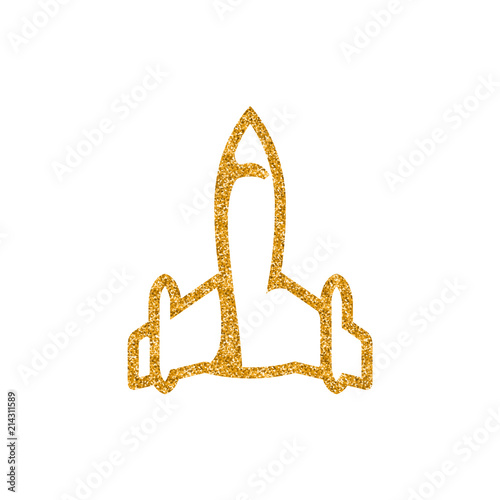 Stealth bomber icon in gold glitter texture. Sparkle luxury style vector illustration.