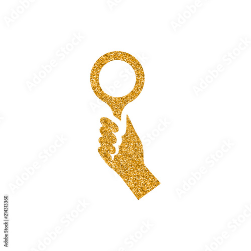 Bidder hand icon in gold glitter texture. Sparkle luxury style vector illustration.