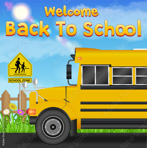 back to school with school bus on the road