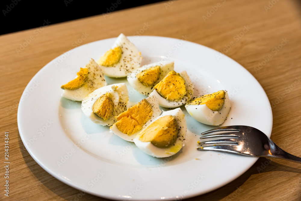 Boiled eggs with salt pepper and olive oil Boiled eggs with salt pepper and olive oil