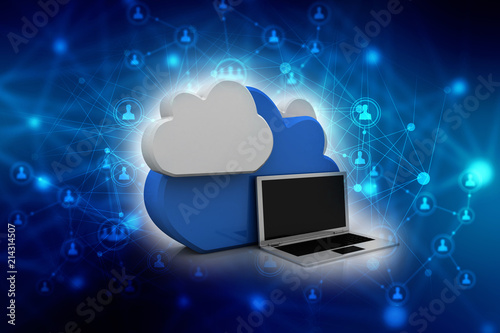 3d rendering Cloud online storage icons with laptop