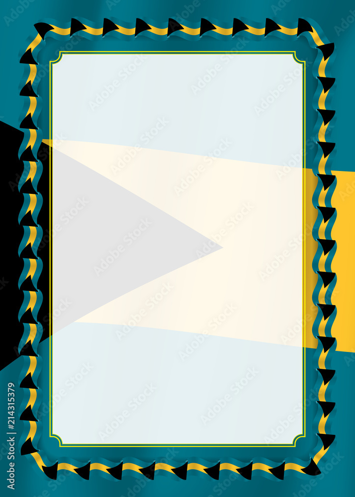 Frame And Border Of Ribbon With Bahamas Flag, Template Elements For 